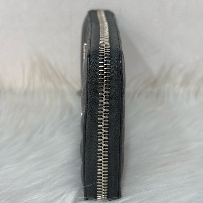 YSL 358094 LOGO 大象灰荔枝皮 銀釦 發財包拉鍊夾信用卡零錢包長夾皮夾發財包-3