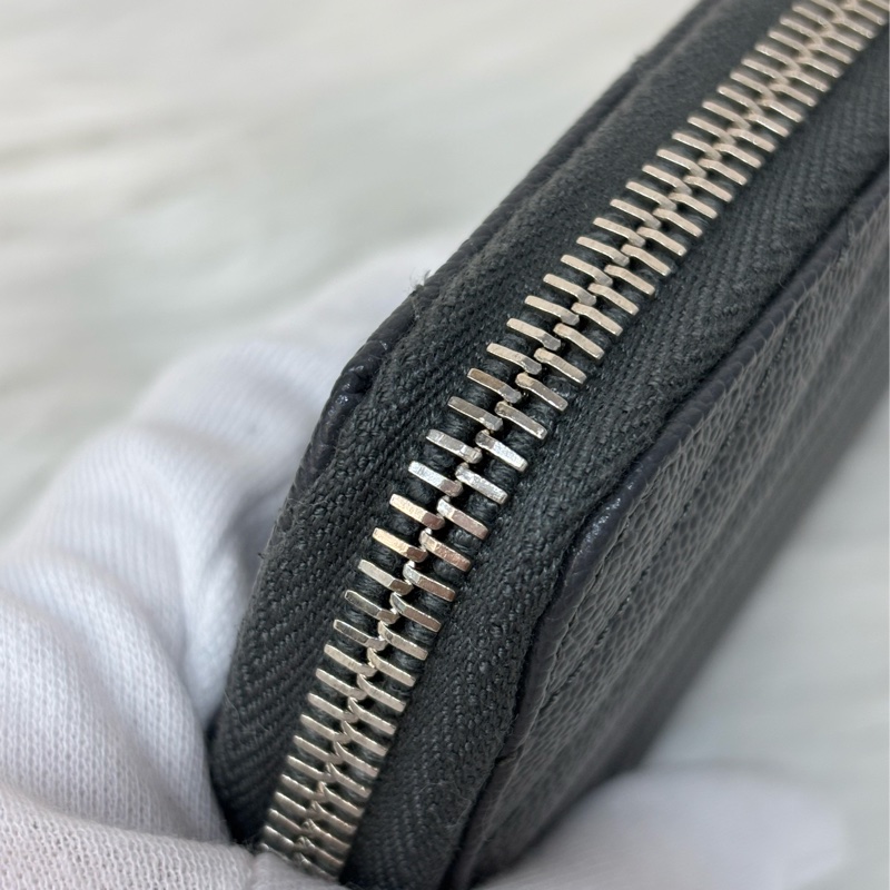 YSL 358094 LOGO 大象灰荔枝皮 銀釦 發財包拉鍊夾信用卡零錢包長夾皮夾發財包-15