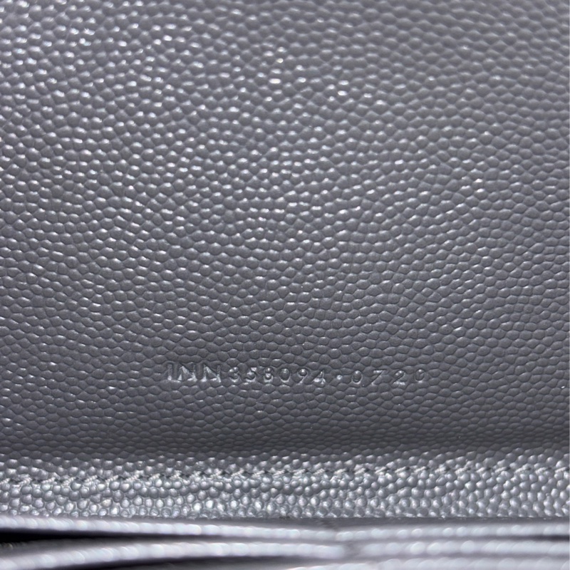 YSL 358094 LOGO 大象灰荔枝皮 銀釦 發財包拉鍊夾信用卡零錢包長夾皮夾發財包-34