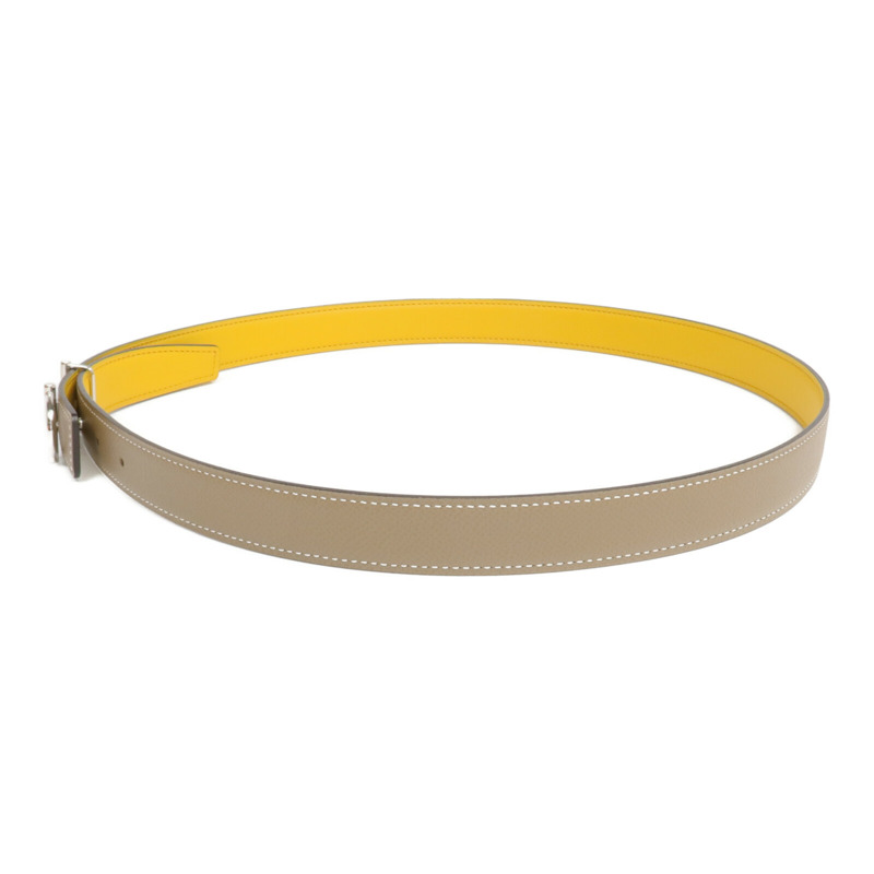 HERMES Epsom/Swift皮革Gamma Belt銀扣皮帶Etoupe/Jaune Ambre-1