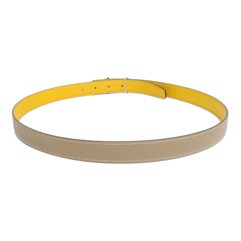 HERMES Epsom/Swift皮革Gamma Belt銀扣皮帶Etoupe/Jaune Ambre-2