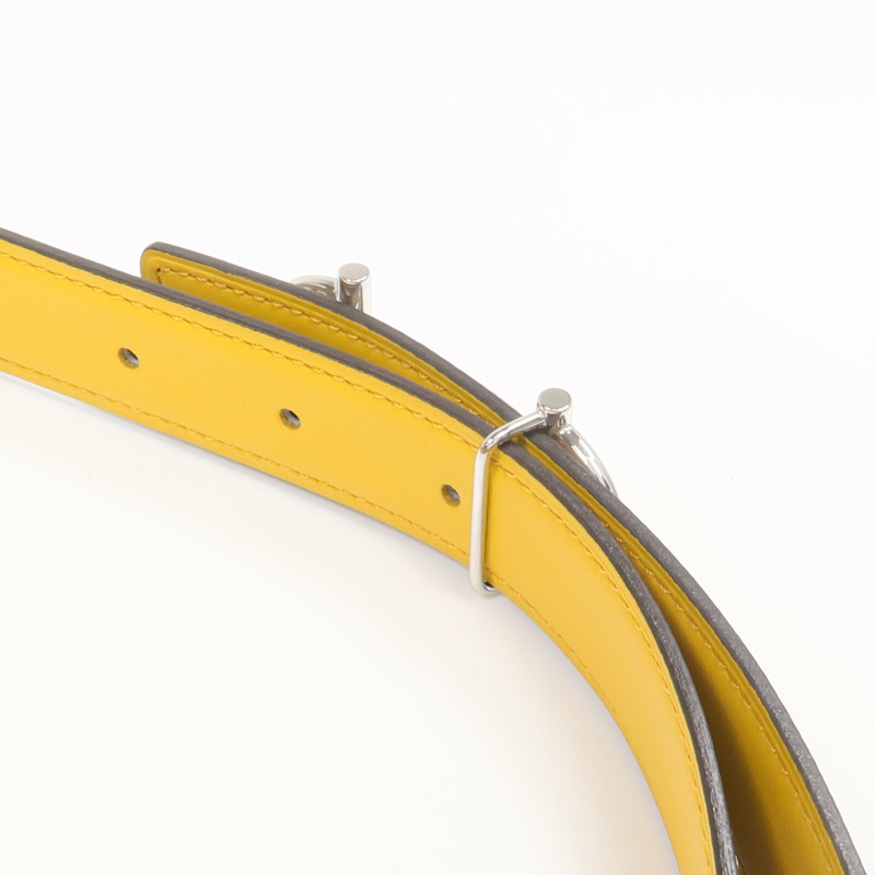 HERMES Epsom/Swift皮革Gamma Belt銀扣皮帶Etoupe/Jaune Ambre-4