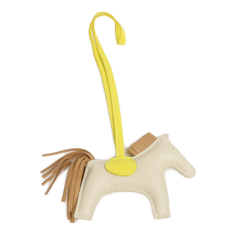 HERMES Milo皮革Rodeo PM掛飾Craie/Chai/Lime-1