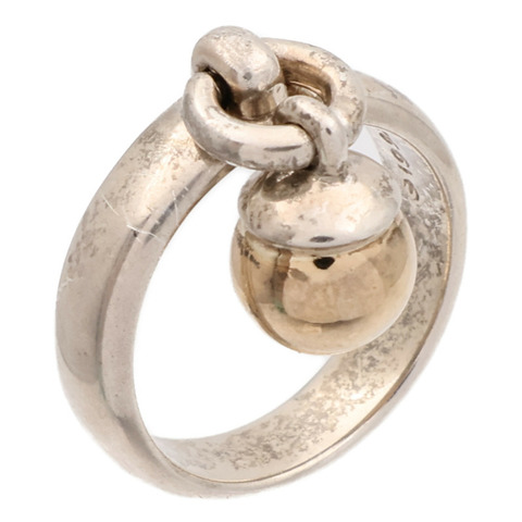 TIFFANY＆CO 925純銀/18K黃金Ball Dangle Ring戒指US#6