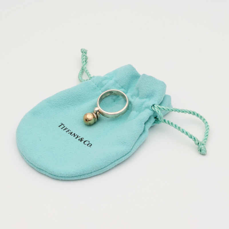 TIFFANY&CO 925純銀/18K黃金Ball Dangle Ring戒指US#6-8