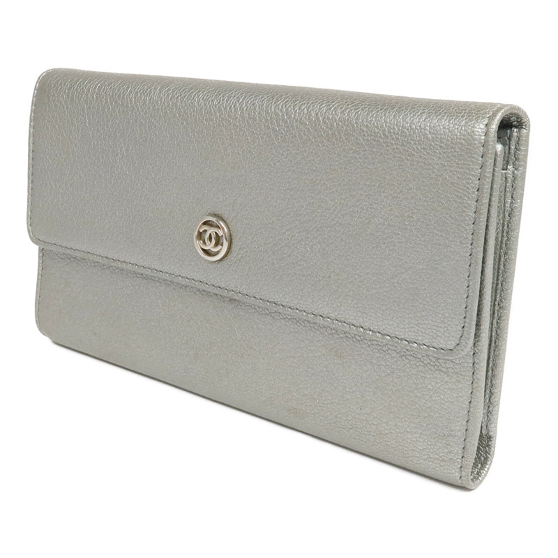 CHANEL 牛皮皮革Long Wallet銀扣長錢包-2
