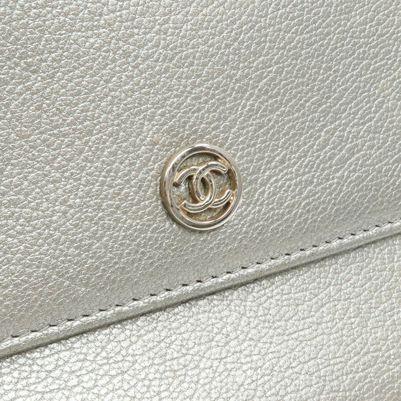 CHANEL 牛皮皮革Long Wallet銀扣長錢包-10