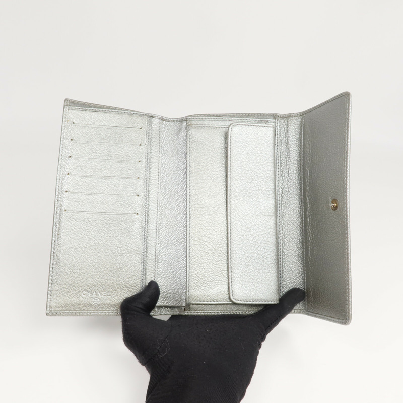 CHANEL 牛皮皮革Long Wallet銀扣長錢包-13