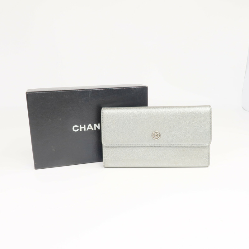 CHANEL 牛皮皮革Long Wallet銀扣長錢包-21
