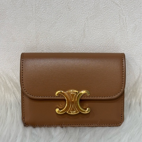 CELINE TRIOMPHE 10I583 金釦凱旋門金棕金牛皮 BOX 零錢包卡夾信用卡包名片夾短夾錢包