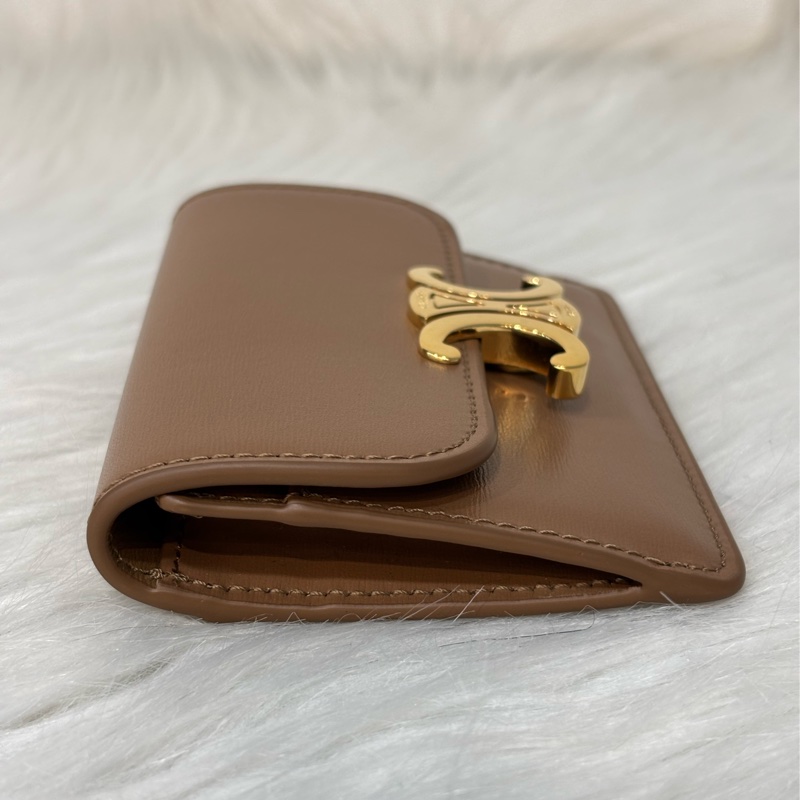 CELINE TRIOMPHE 10I583 金釦凱旋門金棕金牛皮 BOX 零錢包卡夾信用卡包名片夾短夾錢包-2