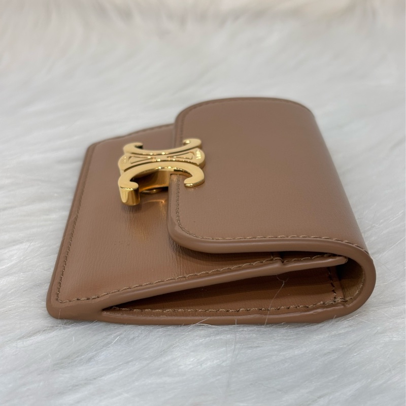 CELINE TRIOMPHE 10I583 金釦凱旋門金棕金牛皮 BOX 零錢包卡夾信用卡包名片夾短夾錢包-3