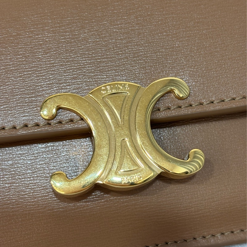 CELINE TRIOMPHE 10I583 金釦凱旋門金棕金牛皮 BOX 零錢包卡夾信用卡包名片夾短夾錢包-5