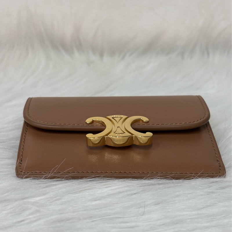 CELINE TRIOMPHE 10I583 金釦凱旋門金棕金牛皮 BOX 零錢包卡夾信用卡包名片夾短夾錢包-6