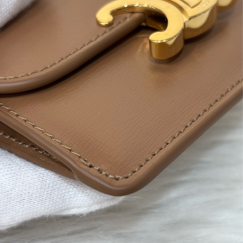 CELINE TRIOMPHE 10I583 金釦凱旋門金棕金牛皮 BOX 零錢包卡夾信用卡包名片夾短夾錢包-7