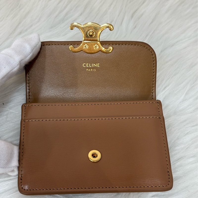 CELINE TRIOMPHE 10I583 金釦凱旋門金棕金牛皮 BOX 零錢包卡夾信用卡包名片夾短夾錢包-20