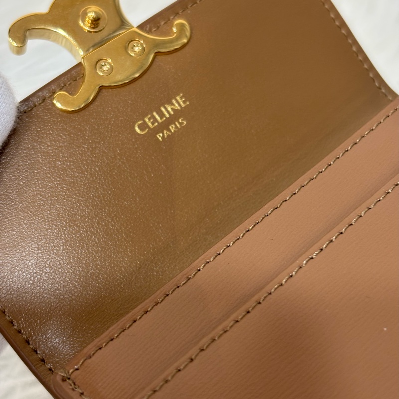 CELINE TRIOMPHE 10I583 金釦凱旋門金棕金牛皮 BOX 零錢包卡夾信用卡包名片夾短夾錢包-24