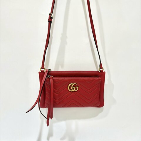 Gucci紅色馬夢二合一拉鍊斜背包453878