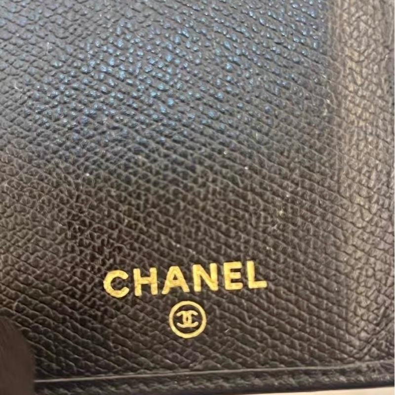 老香 CHANEL Vintage 黑色魚子醬皮 Coco Button 壓扣長夾|9字雷標|金黑圓扣-4