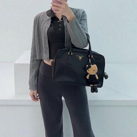 PRADA黑金牛皮方形手提托特包BL0095