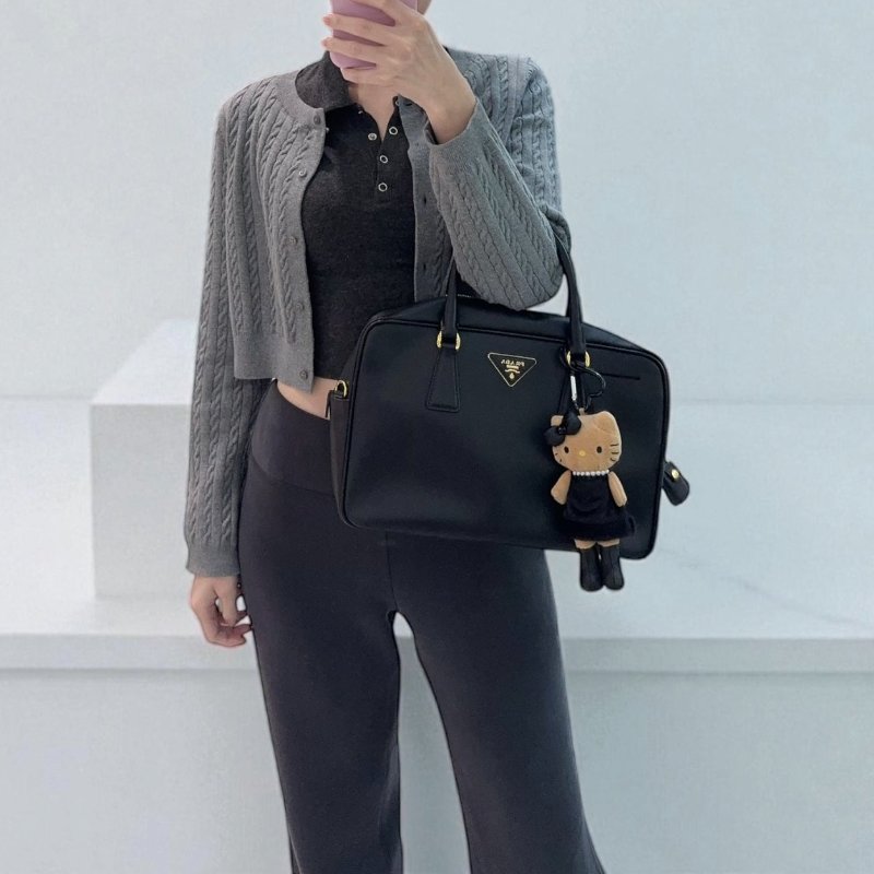 PRADA黑金牛皮方形手提托特包BL0095-0