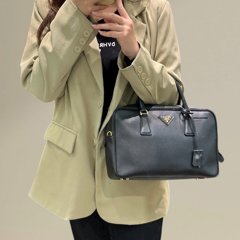 PRADA黑金牛皮方形手提托特包BL0095-4