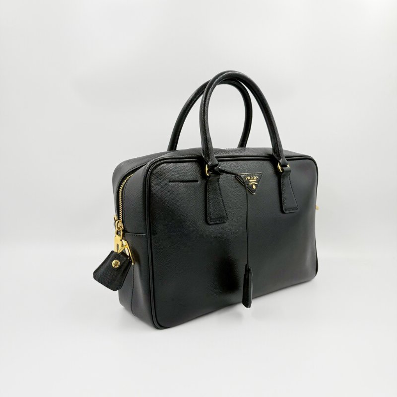 PRADA黑金牛皮方形手提托特包BL0095-15