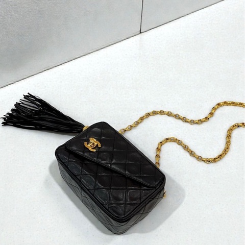 莉亞精品♡Chanel 流蘇相機包Vintage 黑 二手美包