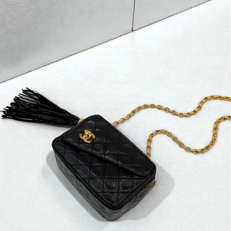 莉亞精品♡Chanel 流蘇相機包Vintage 黑 二手美包-0