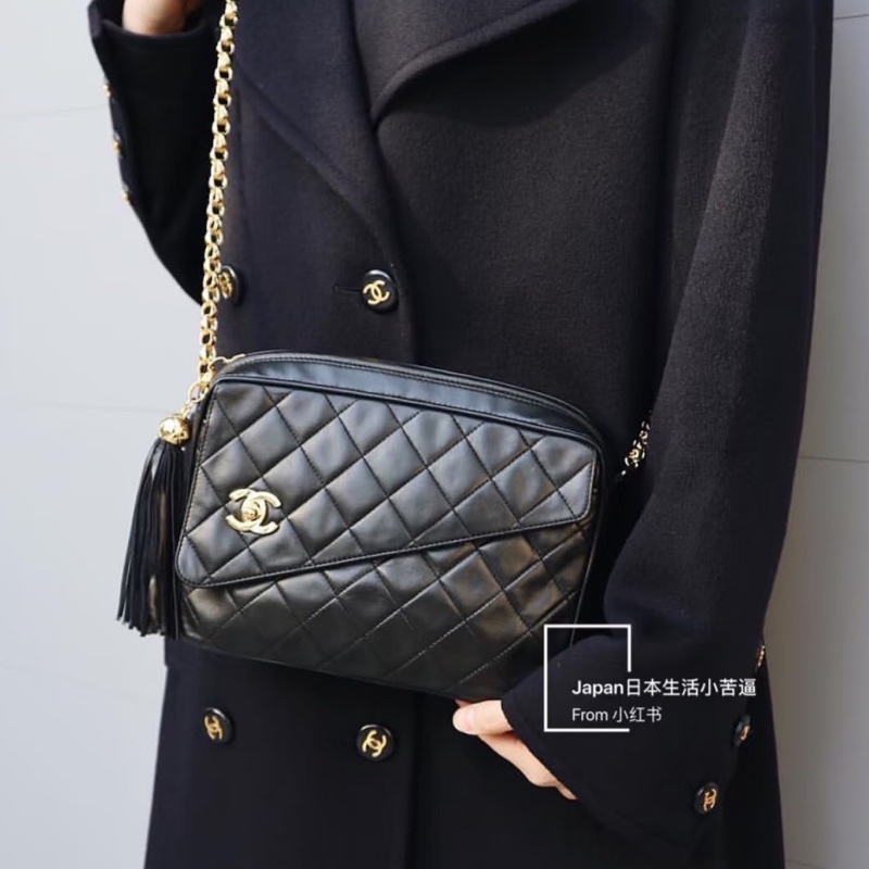 莉亞精品♡Chanel 流蘇相機包Vintage 黑 二手美包-1