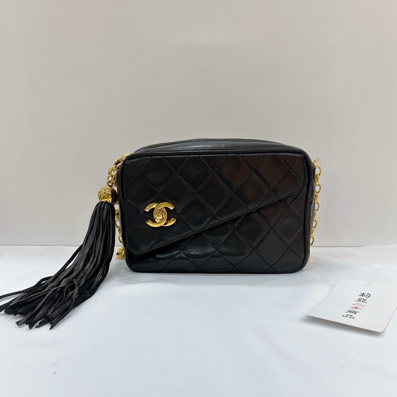 莉亞精品♡Chanel 流蘇相機包Vintage 黑 二手美包-2