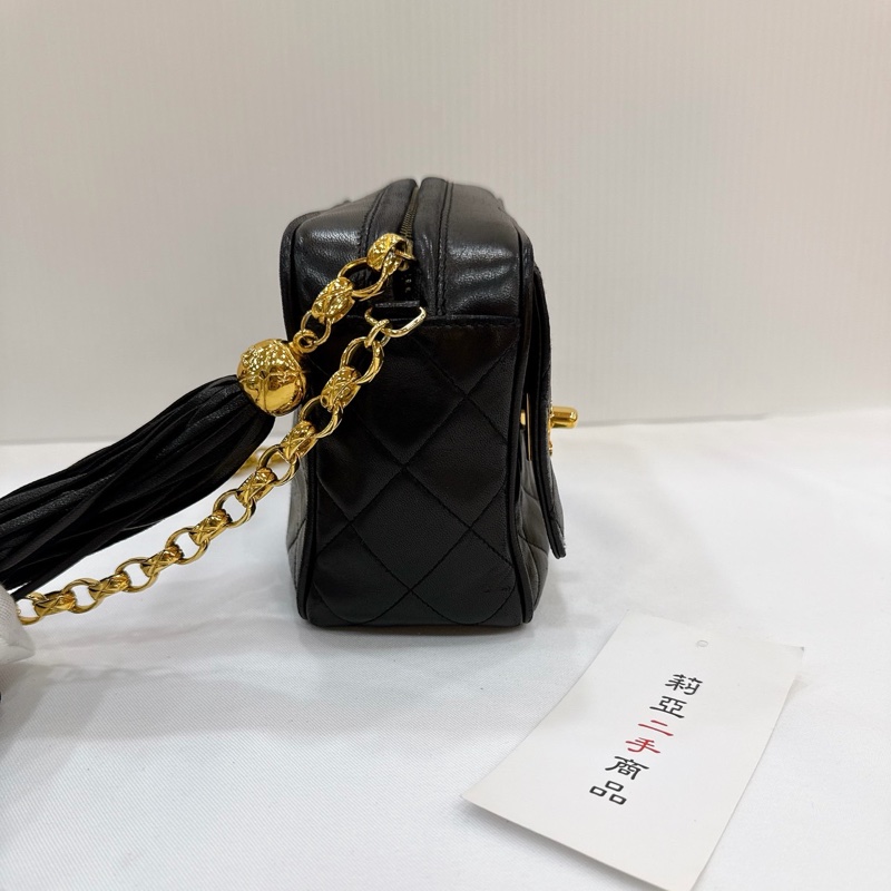 莉亞精品♡Chanel 流蘇相機包Vintage 黑 二手美包-6
