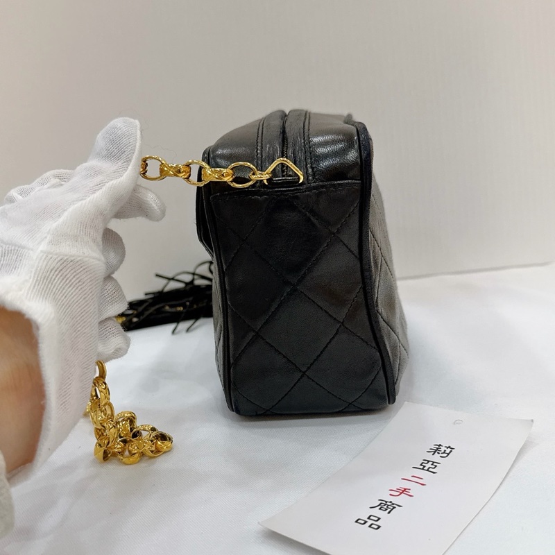 莉亞精品♡Chanel 流蘇相機包Vintage 黑 二手美包-7