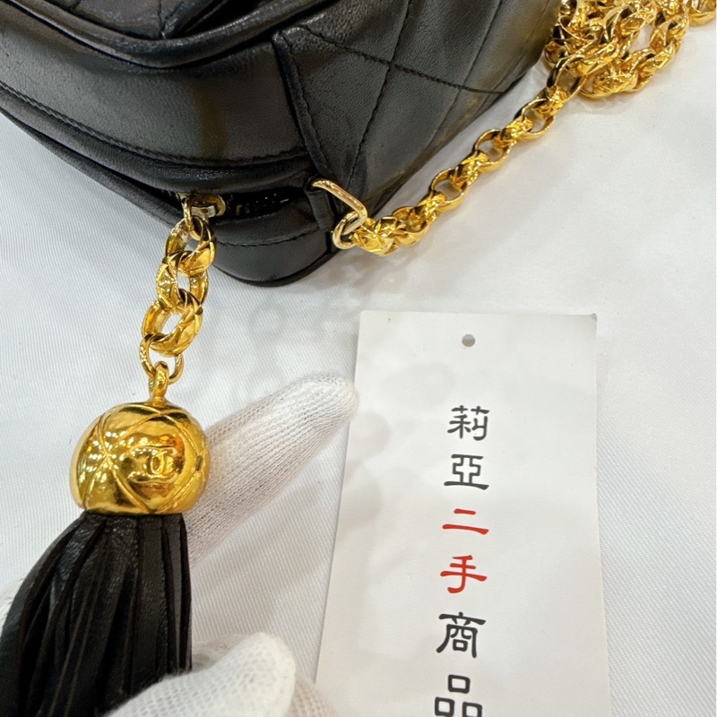 莉亞精品♡Chanel 流蘇相機包Vintage 黑 二手美包-14