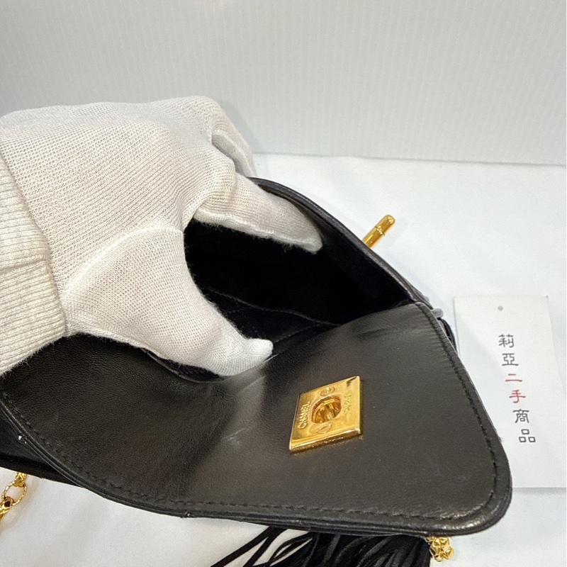 莉亞精品♡Chanel 流蘇相機包Vintage 黑 二手美包-18