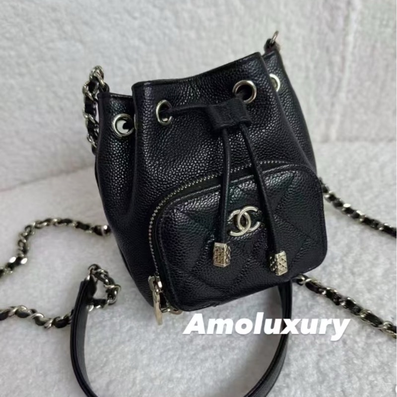 🔥新到:99🆕 CHANEL / 香奈兒 22B秋冬 菱格皮穿鏈 抽繩水桶 魚子醬牛皮 超迷你 超可愛🉐-0