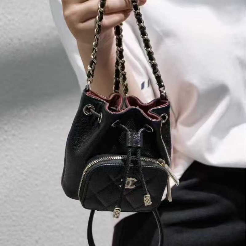 🔥新到:99🆕 CHANEL / 香奈兒 22B秋冬 菱格皮穿鏈 抽繩水桶 魚子醬牛皮 超迷你 超可愛🉐-1