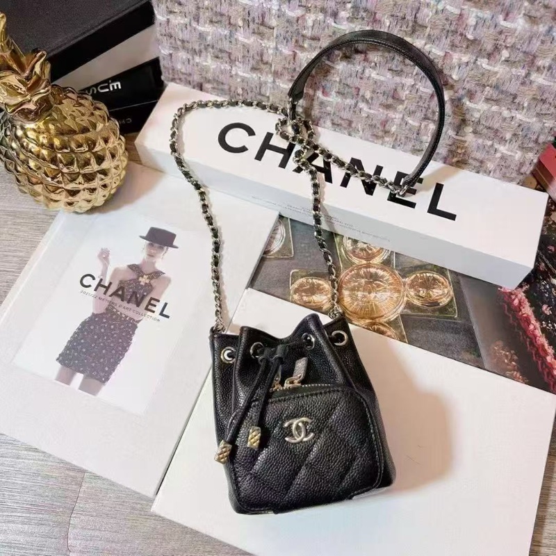 🔥新到:99🆕 CHANEL / 香奈兒 22B秋冬 菱格皮穿鏈 抽繩水桶 魚子醬牛皮 超迷你 超可愛🉐-5