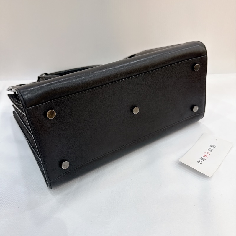 莉亞精品♡ YSL 牛皮手提風琴包黑皮革 二手-5