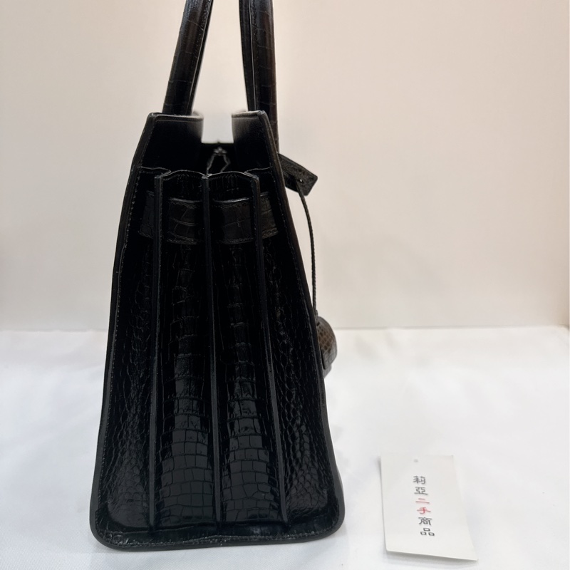 莉亞精品♡ YSL 牛皮手提風琴包黑皮革 二手-6