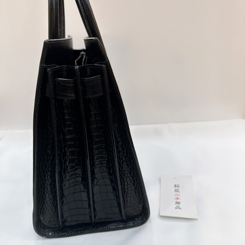 莉亞精品♡ YSL 牛皮手提風琴包黑皮革 二手-7