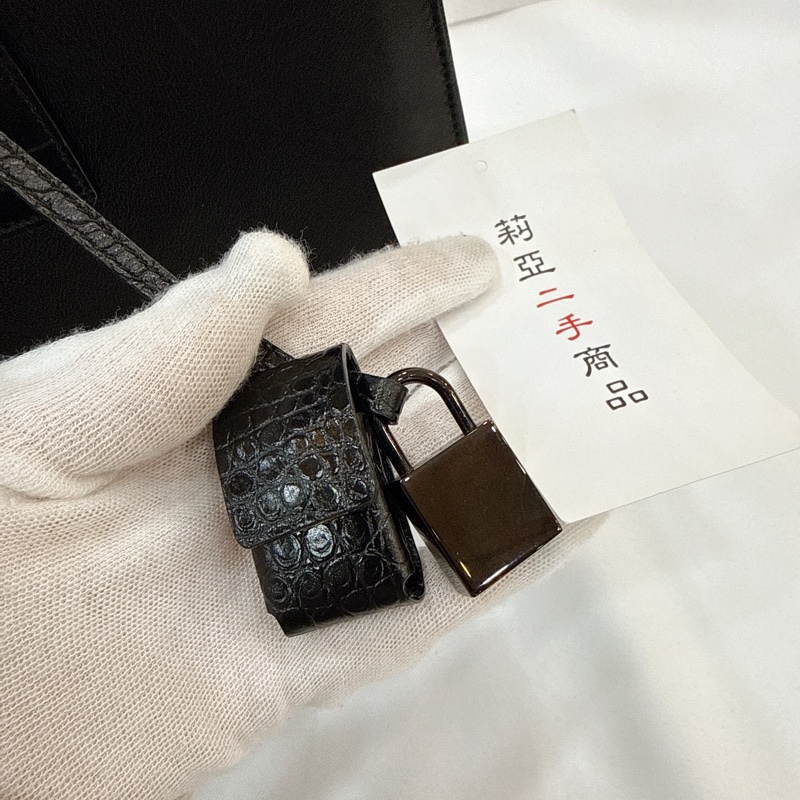 莉亞精品♡ YSL 牛皮手提風琴包黑皮革 二手-12