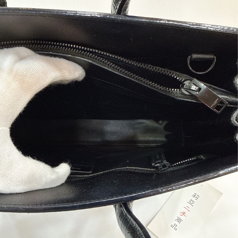 莉亞精品♡ YSL 牛皮手提風琴包黑皮革 二手-19