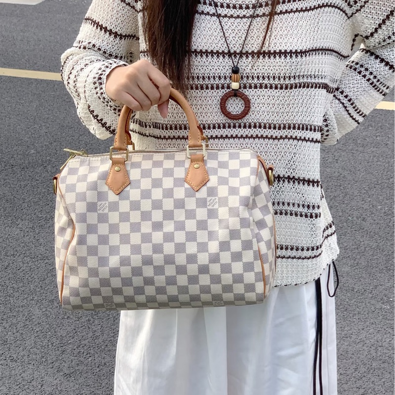 莉亞精品♡ LV N41370 白棋盤格 speedy30 二手-1