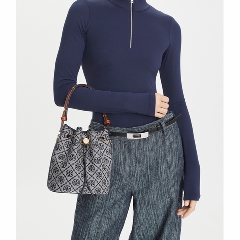 Tory Burch 女士 T Monogram 水桶包均碼碼17.9cm*11.7cm*21cm
