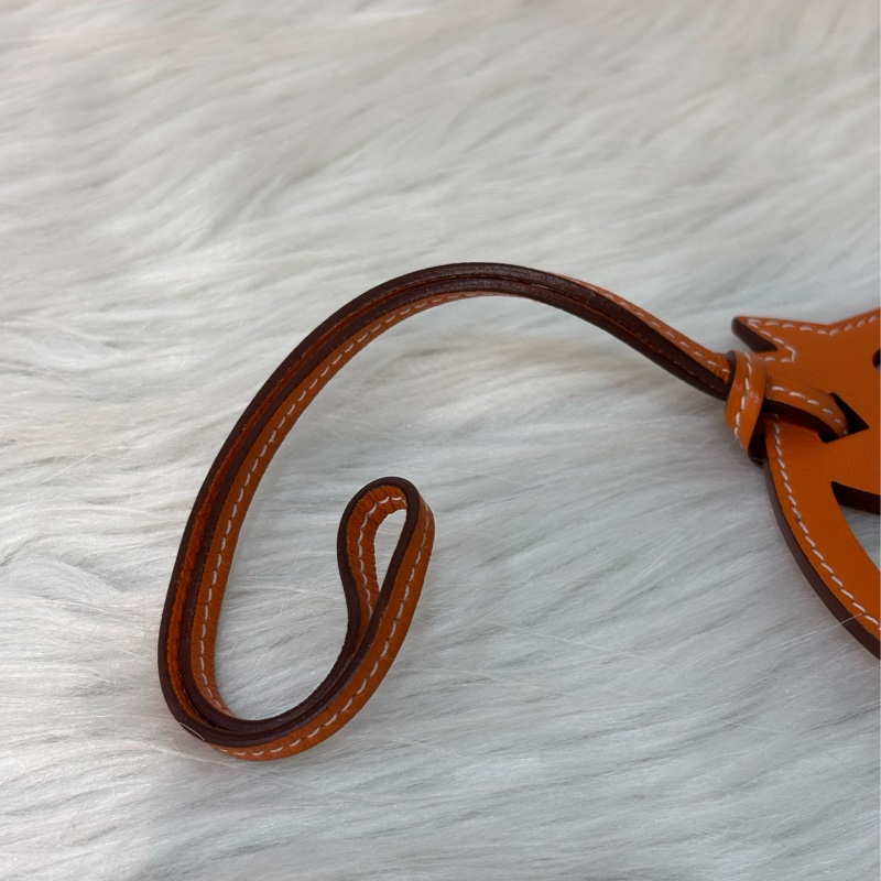 HERMES Paddock Cheval Bag Charm 愛馬仕 橘色 皮革 縷空 馬頭-2