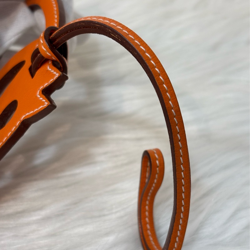 HERMES Paddock Cheval Bag Charm 愛馬仕 橘色 皮革 縷空 馬頭-3