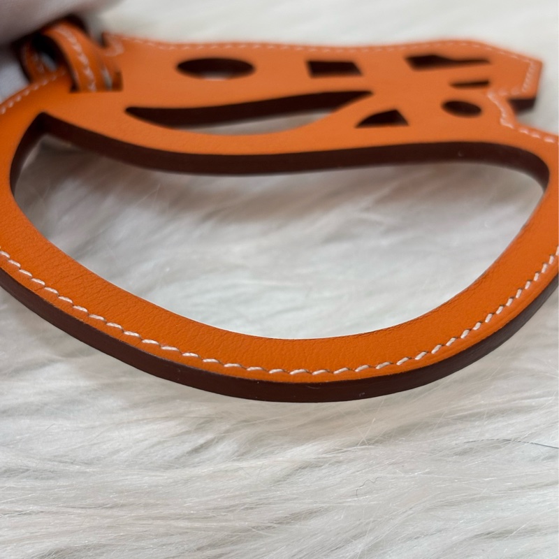 HERMES Paddock Cheval Bag Charm 愛馬仕 橘色 皮革 縷空 馬頭-6