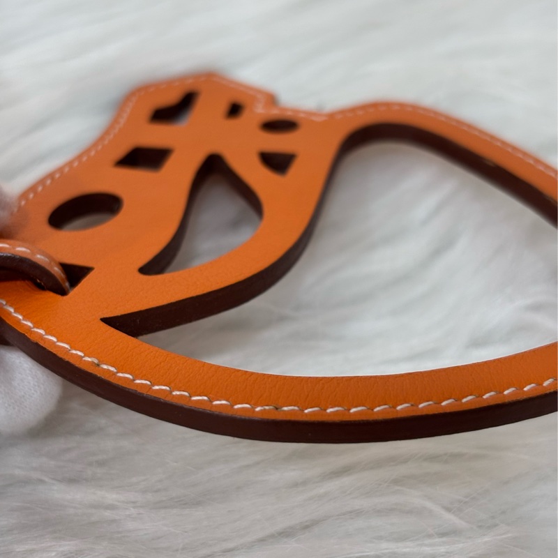 HERMES Paddock Cheval Bag Charm 愛馬仕 橘色 皮革 縷空 馬頭-8
