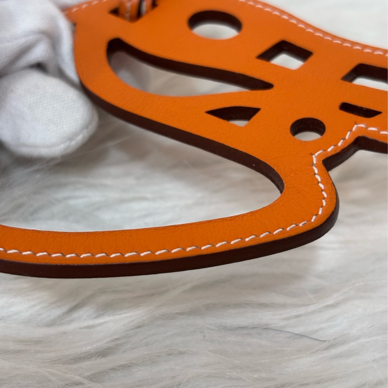 HERMES Paddock Cheval Bag Charm 愛馬仕 橘色 皮革 縷空 馬頭-10
